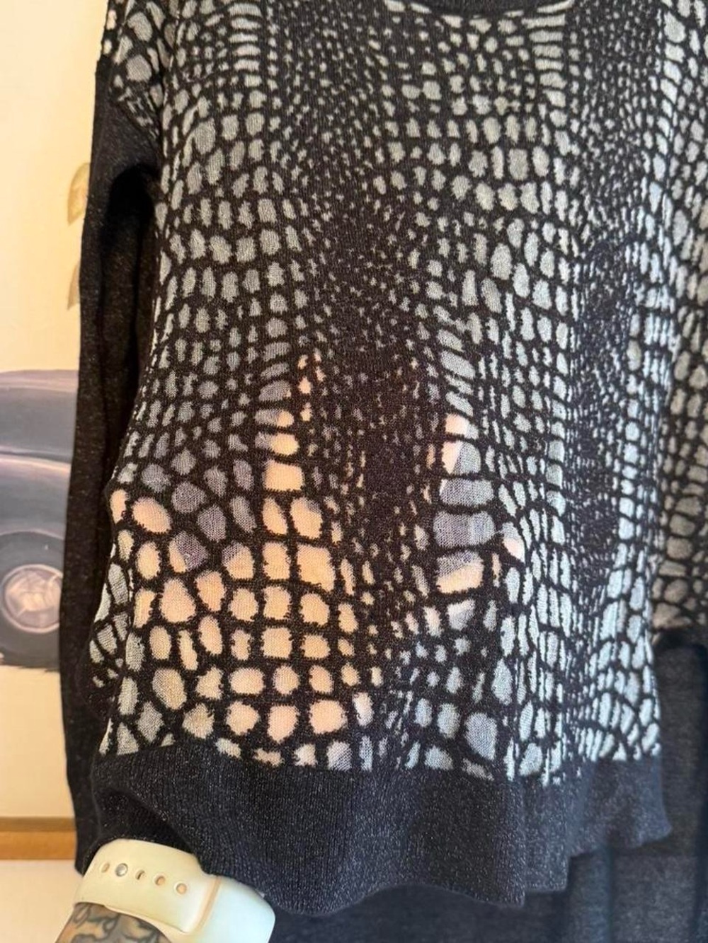W By Worth Black Sheer Overlay Knit Sweater - Picture 2 of 5